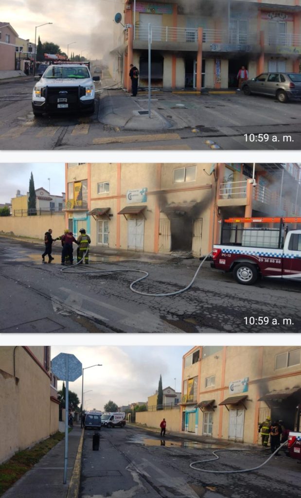 PROTECCIÓN CIVIL DE TECÁMAC SOFOCA INCENDIO EN UNA TAQUERIA