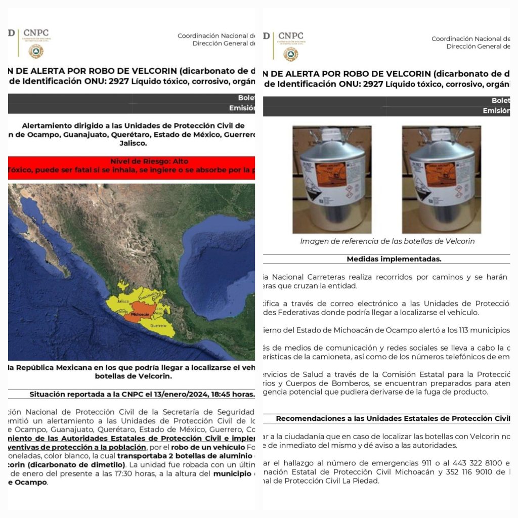 SE DECLARA PROTECCIÓN CIVIL DE TECÁMAC EN ALERTA POR ROBO DE SUSTANCIA ALTAMENTE TOXICA